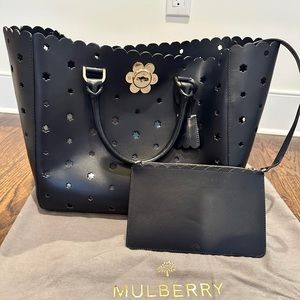 SOLD Mulberry Navy Flower Cutout Tote